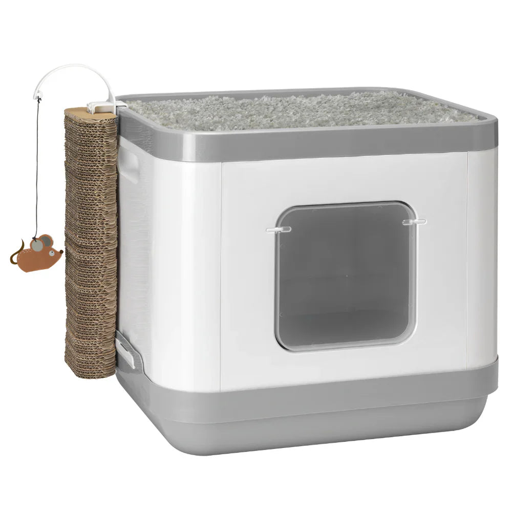 Closed Litter Boxes Cat Concept With Cushion & Scratcher