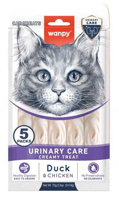 Wanpy Medicated Creamy Duck & Chicken Treats for All Cats 70 g (5*14g)